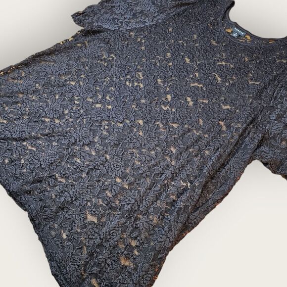 🌼4/$30 Torrid Sheer Lace Crew Neck Puff Sleeve Black Top - Picture 5 of 9